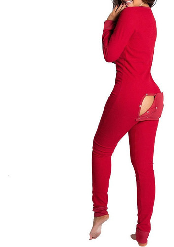 Pijama Rojo M Mujer Mono Dama Durmiente Usar Traje Trasero