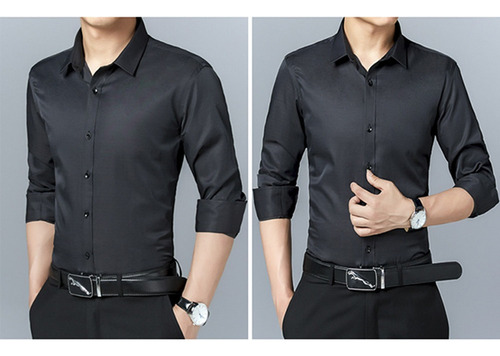 Camisa De Vestir Hombre Moda Slim Color Sólido Manga Larga