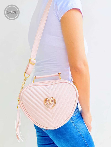 Bolso Carriel De Mujer Correa Para Cruzar Forma Corazón Rosa