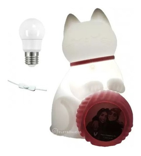 Luminaria Abajur Gatinha Novelo De La Com Porta Retrato