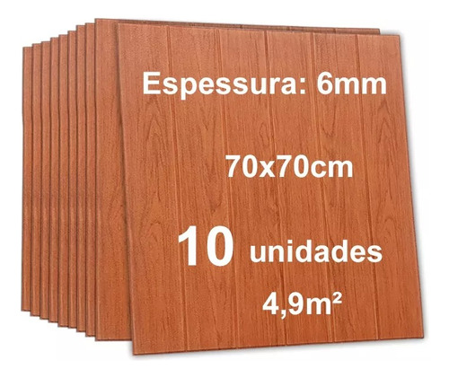 10 Placas Painel 3d Espuma Autocolante Madeira 70x70cm 6mm