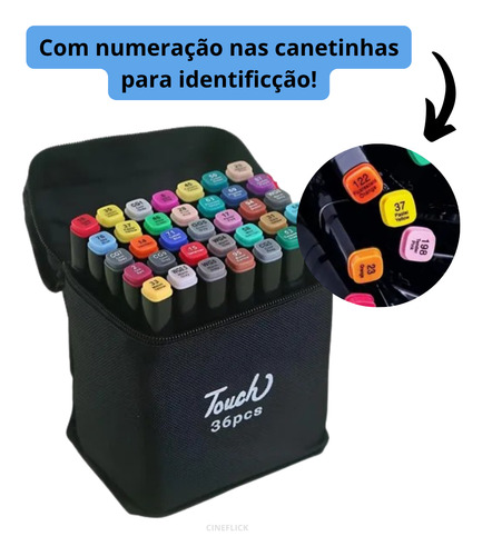 Kit 36 Canetinhas Ponta Dupla Touch + Livro De Colorir Bobbie Goods Capa Dura