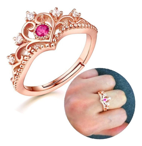 Anillo Promesa Corona Princesa Enchapado Oro Rosa 18k