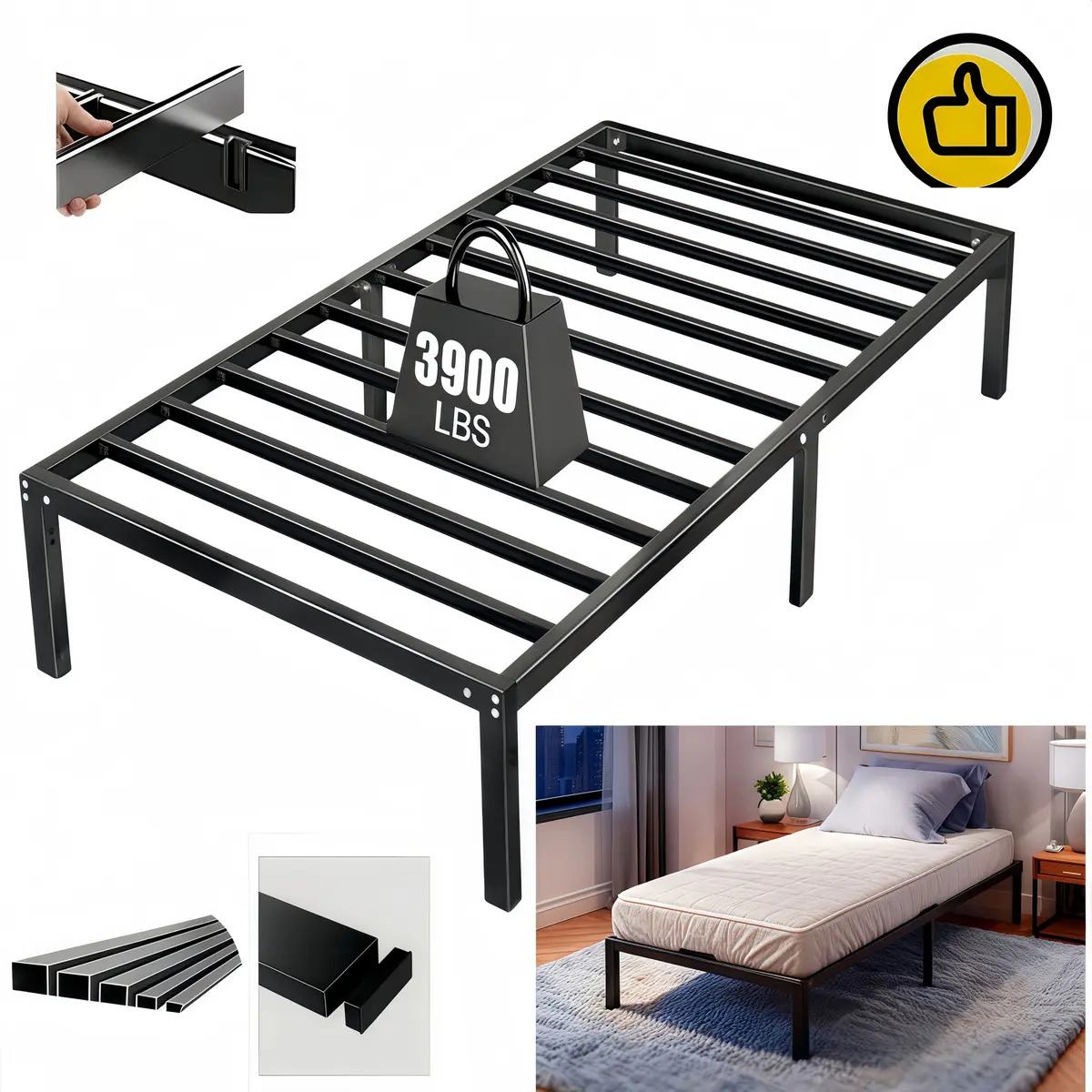 Base de Cama VIVANIDO Individual Plegable de Metal con Almacenamiento