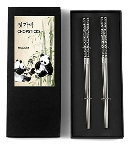 Palillos Panda Negro De Acero Inoxidable Coreano (2 Pares)