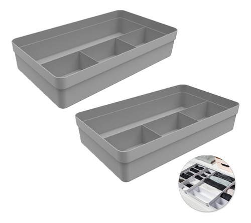 Kit Organizador De Gaveta Divisória Cozinha Quarto - Chumbo