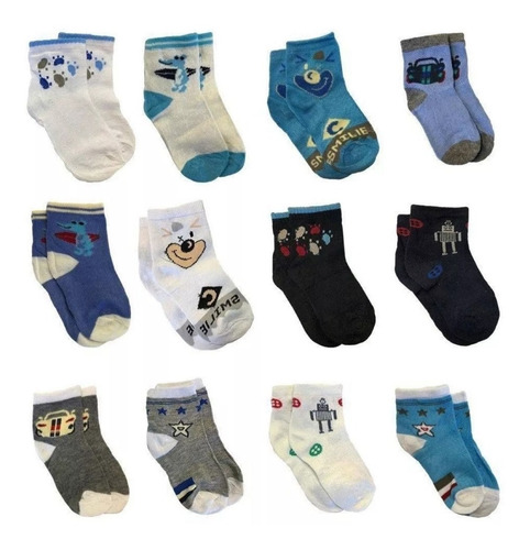 Kit 12 Pares Meia Infantil Juvenil Masculina Soquete Algodão