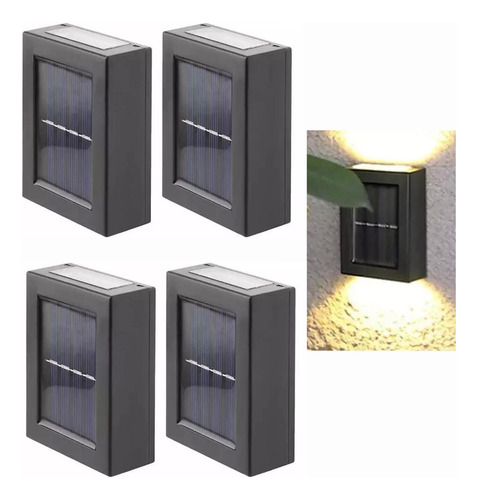 Foco Solar Led Exterior Pared Decoracion Fotocelula Set X4