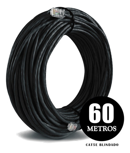 Cabo De Rede Cat5e Blindado 60 Metros 100% Cobre Homologado Cor Preto