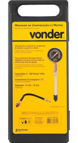 Imagem 4 de 5 de Medidor De Compressão Para Motor - 0 A 300 Psi Vonder