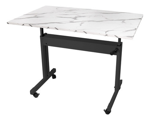 Mesa Ergonômica Regulável Tampo Único Mármore Com Rodinhas Cor Preto