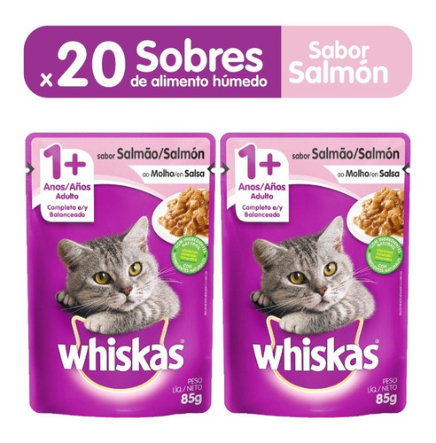 Comida Gatos Whiskas Sobres Adulto Salmón X85gr (packx20un)