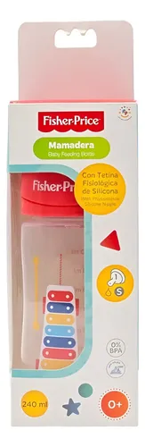 Fisher-Price Mamadera 240 ml libre de bisfenol, incluye Tetinas con válvula que reducen los cólicos, Cuello ancho que facilita su limpieza.  Capacidad