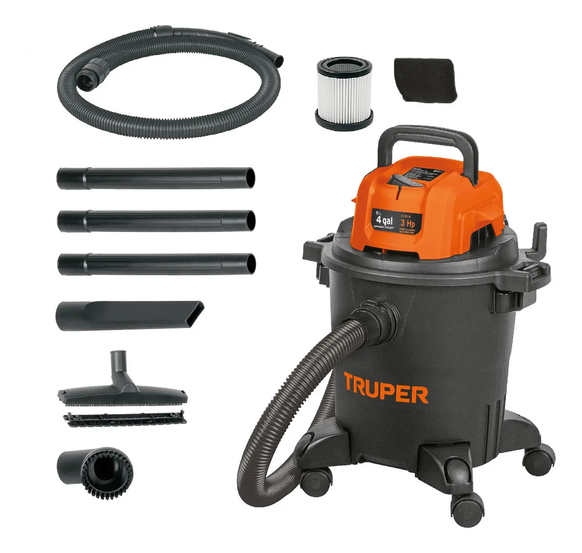 Aspiradora de sólidos y líquidos TRUPER, 3 HP, 4 Galones, ASP-04N