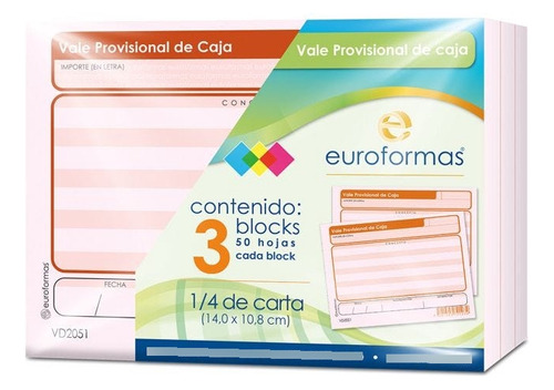 Vale Provisional De Caja Euroformas Er0100 1/4 Carta 50 H.