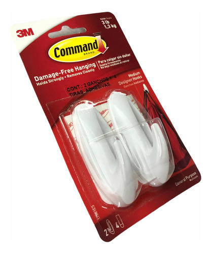 Pack 2x Gancho Mediano Multiusos 3m Command Cuelga Sin Dañar