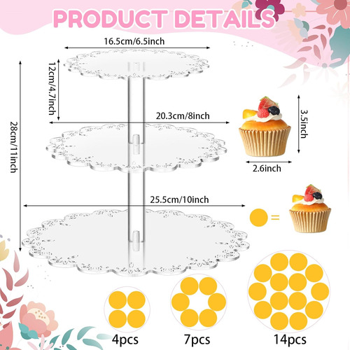 Soporte Transparente Acrílico Para Cupcakes De 3 Niveles