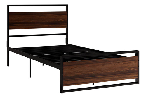Base De Cama Individual Mubson Con Cabecera De Acero Color Marrón