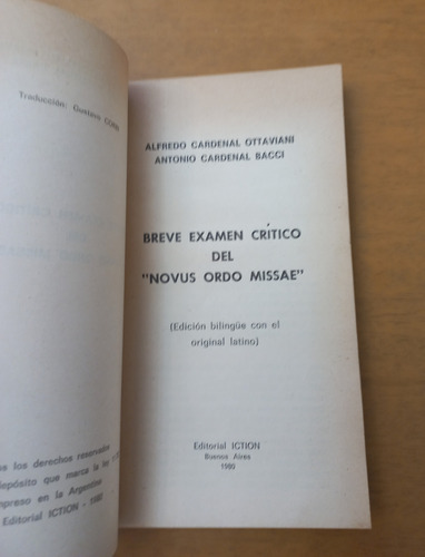 Ottaviani. Breve Examen Crítico Del Novus Ordo Missae