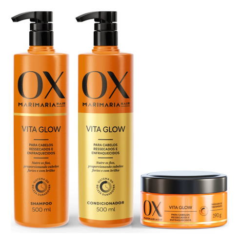 Kit Ox Vita Glow Mari Maria Shampoo Condicionador E Mascara