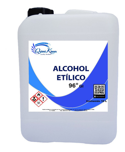 Imagen 3 de 3 de Alcohol Etílico 96 Grados, 10 Litros Quimiklean