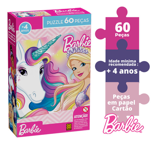 Puzzle Educativo C/ 60 Peças Quebra Cabeça Boneca Barbie