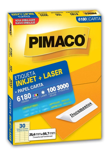 Kit 3.000 Etiqueta Ink-jet Laser Carta 25,4x66,7 6180 Pimaco