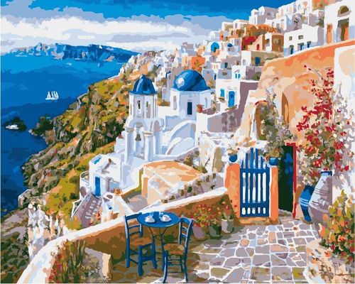 Pintando Con Números Al Oleo De Blue Classic Santorini