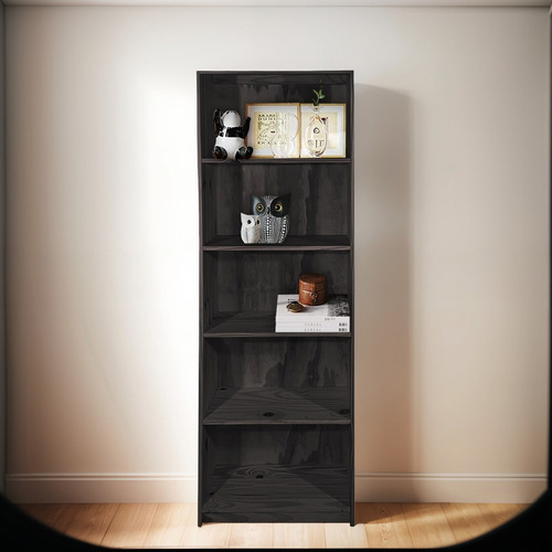 Biblioteca Estanteria 60 Cm Puerta Madera De Pino Maciza Color Negro