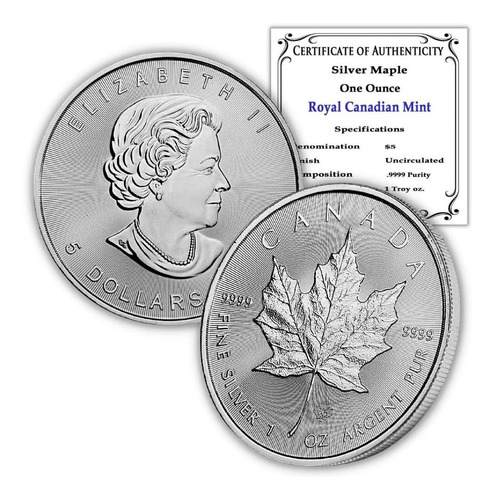 Moneda De Hoja De Arce De Plata Pura Canadiense De 1 Onza