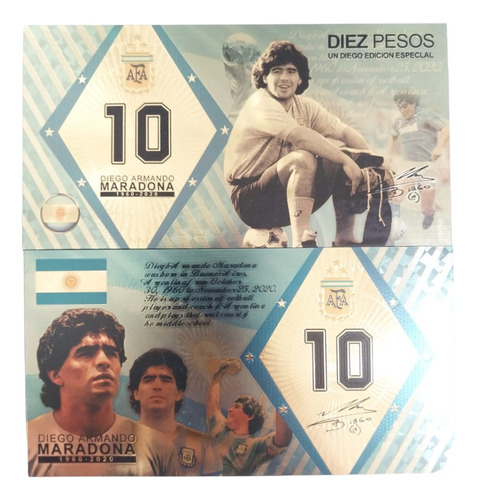 Billete Premium Futbol Souvenir Diego Maradona Diez Pesos 05