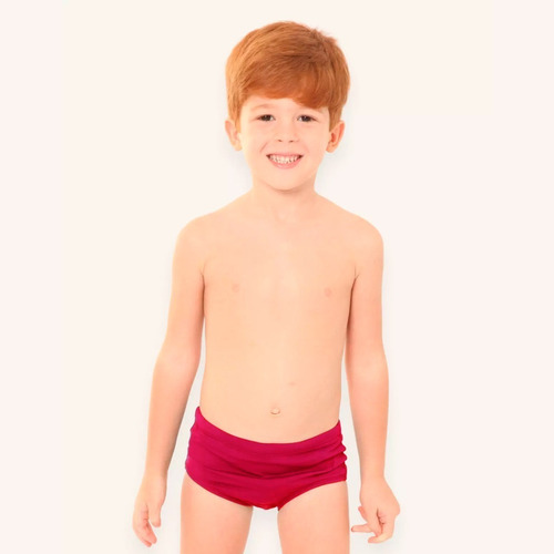 Sunga Lisa Infantil Praia Menino Uv Piscina Natação Vermelho