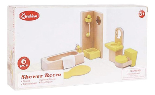 Juguete Juego De Baño Para Muñecas De Madera + 3 Años 6 Pzas