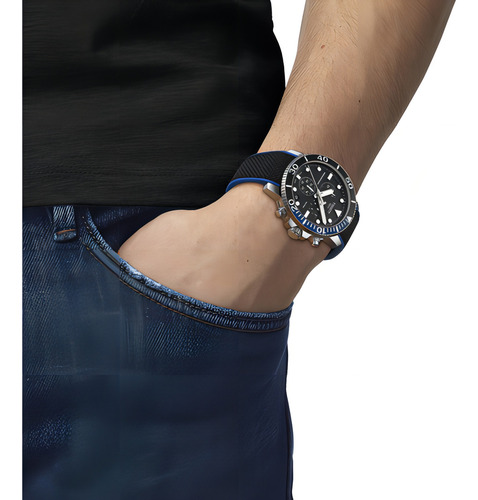 Relógio de pulso analógico masculino Tissot T120.417.17.051.03 com pulseira de resina preta, bisel prateado e fivela dupla