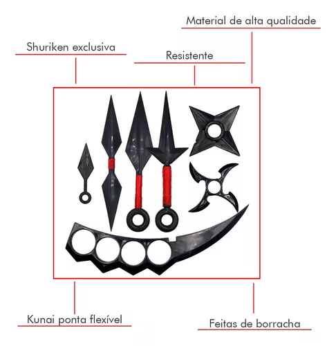 Kit Akatsuki C/ Manto Infantil + Colar Nuvem Vermelha + 8pçs