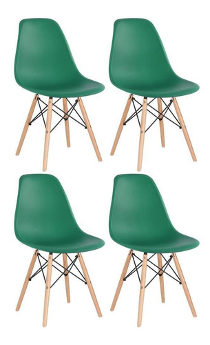 4  Cadeiras Charles Eames Wood Dsw   Verde Escuro Cor da estrutura da cadeira Verde-escuro