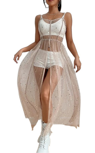 Vestido Sexy Transparente De Bikini De Malla Con Tirantes