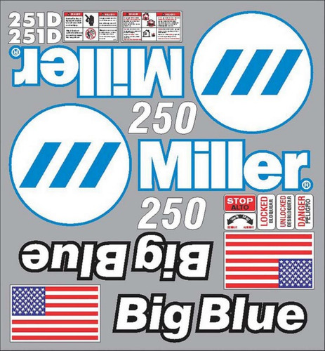 Kit De Calcomanías Para Miller Big Blue 225 Amp 251d