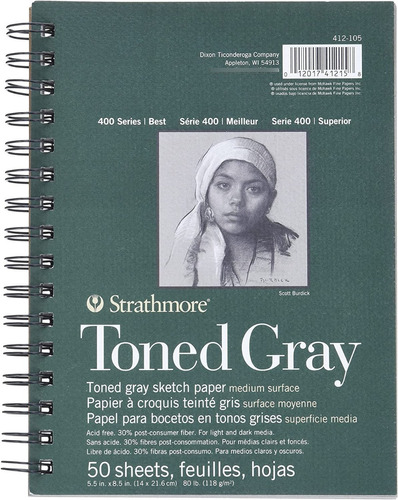 Cuaderno De Dibujo Strathmore Toned Gray 14x21,6cm 50h 118g