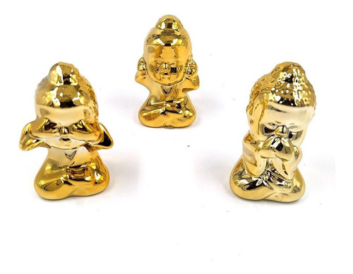 Decoração Enfeite Cerâmica Buda Sábio Trio Cego Surdo Mudo