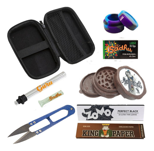 Imagem 1 de 4 de Kit Estojo Case + Seda De Vidro + Dichavador + Tesoura