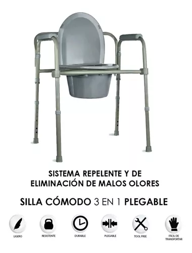 Silla Comodo Aumento Para Baño Wc Portatil 3 En 1 Plegable