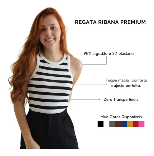 Regata Feminina Canelada Ribana Blusa Algodão Premium Básica