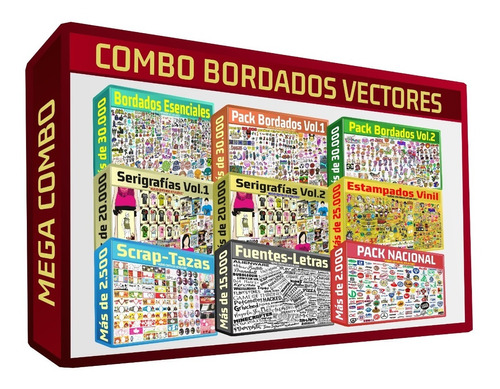 Combo Bordados Vectores 11 Packs De Diseños Bordadoras