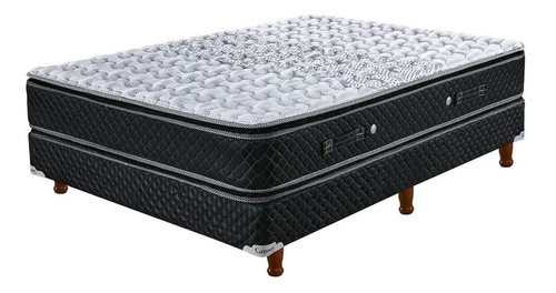 Sommier Madera Cannon Resortes Doral Pillow Top 2 plazas de 200cmx140cm  negro y blanco