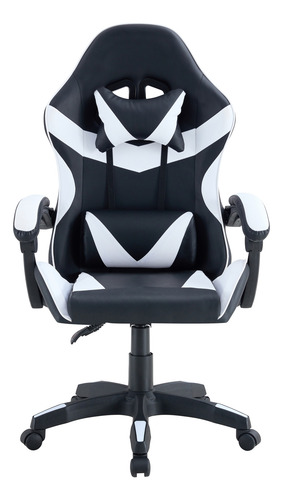 Silla Gamer Con Respaldo Alto Negra Y Blanca Cuero Sintético