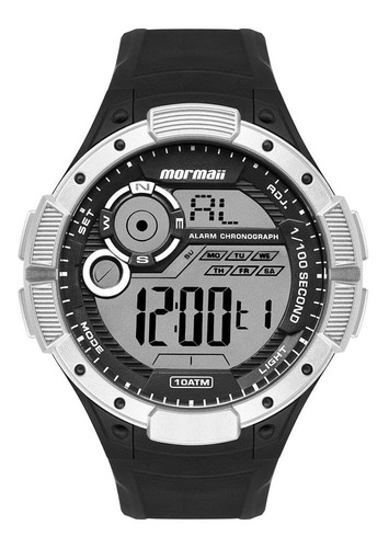 Relógio Mormaii Wave Masculino Prata Mo1590aa/8k==2 Cor da correia Preta Cor do fundo Preto