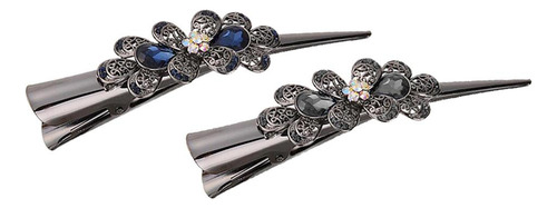 2x Pinzas Para El Pelo De Cocodrilo Con Flores De Diamantes
