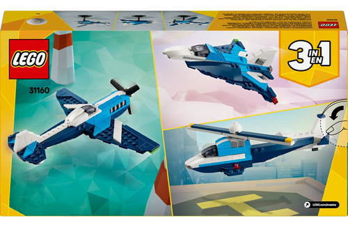 LEGO® Creator 3en1 Aeronave: Avión de Carreras 31160; Juguete transformable en un jet o un helicóptero, juego de vehículos, idea de regalo para niños y niñas de 7 años o más