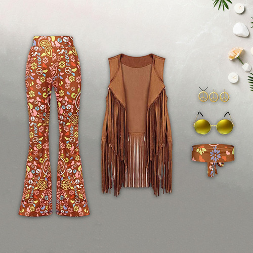 Conjunto De Disfraz De Hippie, Accesorios De Ropa Para Mujer